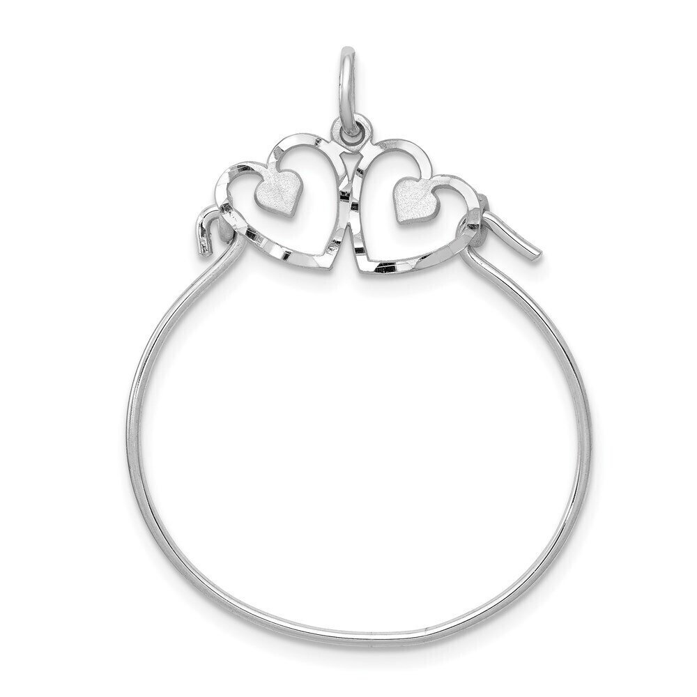Million Charms 14k White Gold Diamond-cut Heart Charm Holder Pendant